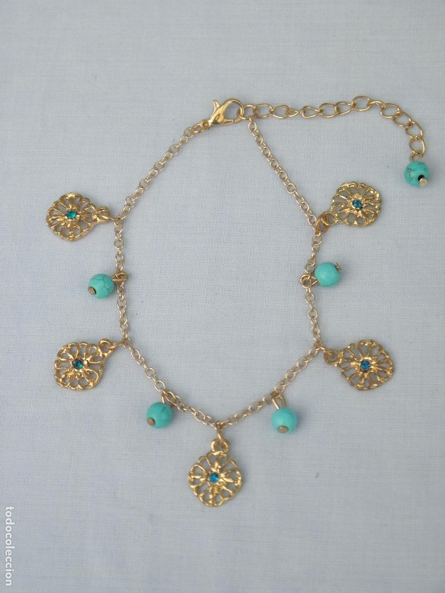 Joalharia: Antigua pulsera o tobillera cadena met&aacute;lica dorada con colgantes charms