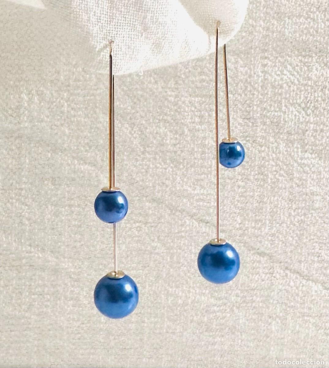 Joyeria: Pendientes largos. Perla azul. Dorado - Foto 2