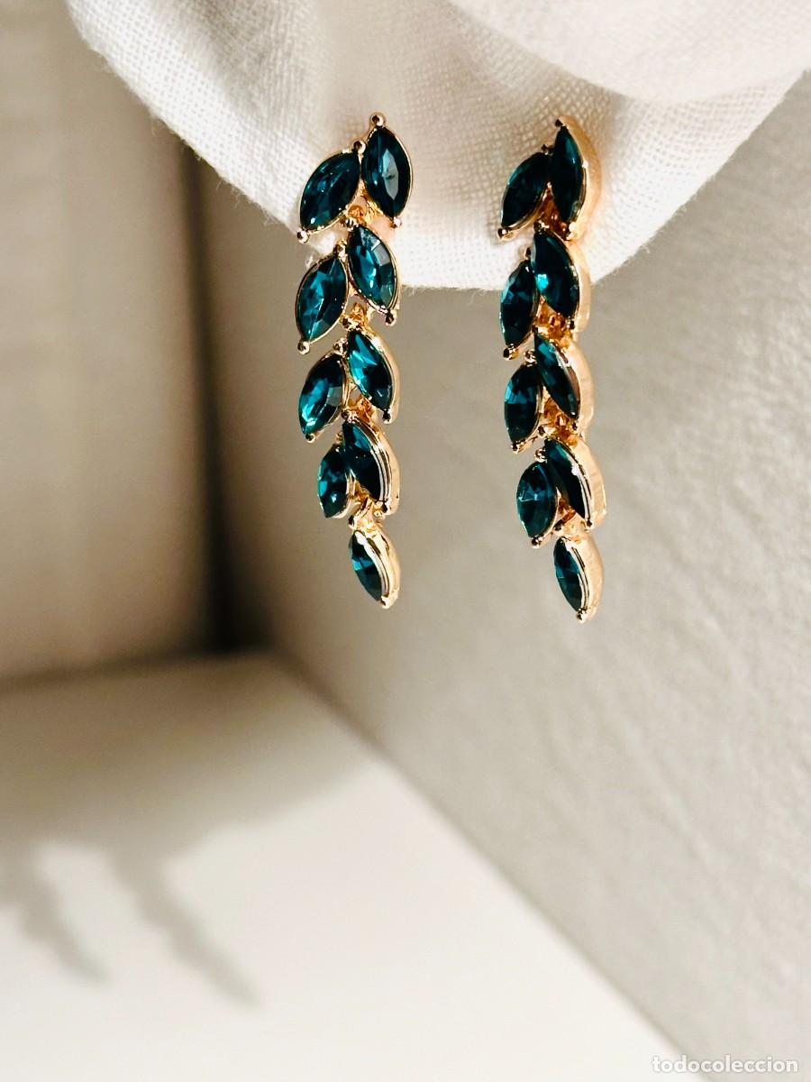 Joyeria: Pendientes hojas verde esmeralda. Dorado - Foto 2