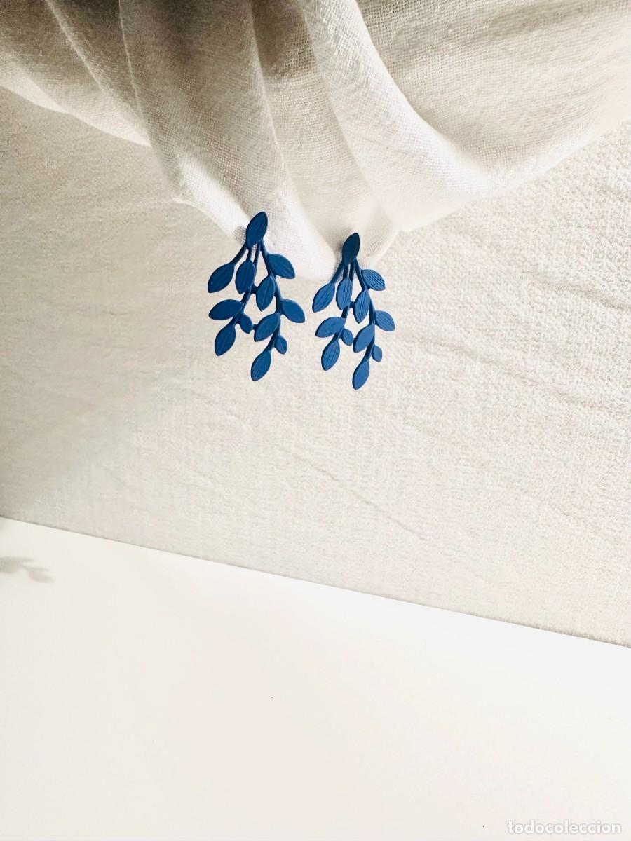 Joyeria: Pendientes forma ramas con hojas azules. - Foto 1