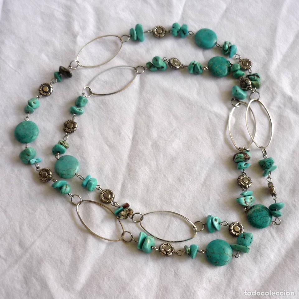 Joyeria: Collar largo de turquesa, metal plateado - Foto 1