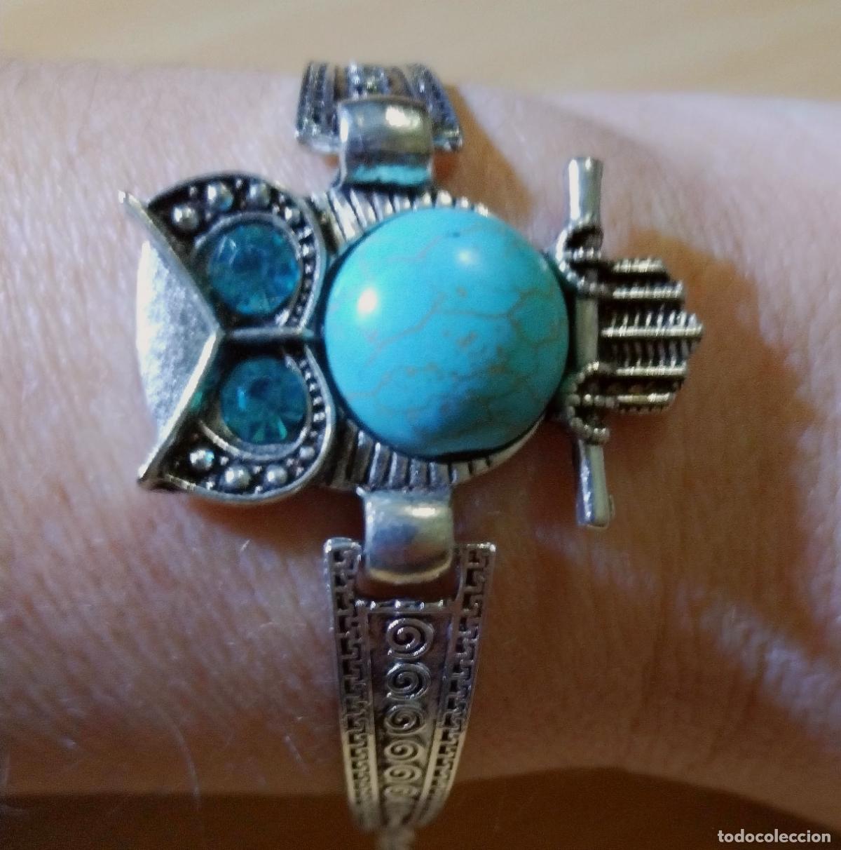 Joyeria: Pulsera plateada, b&uacute;ho con piedra turquesa. - Foto 3