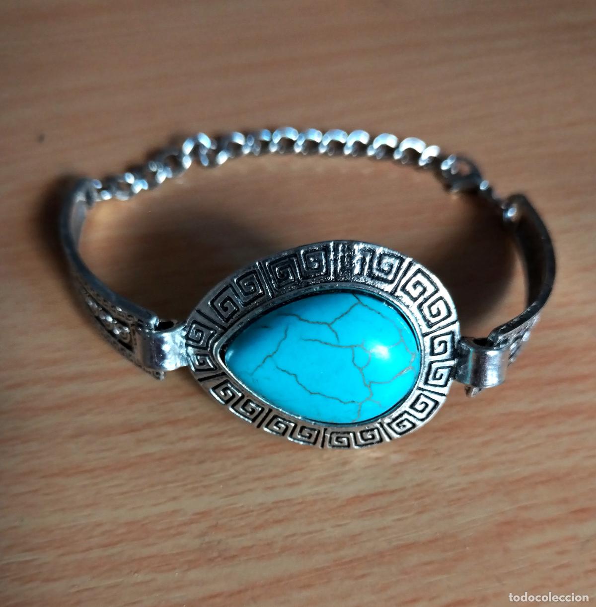 Joyeria: Pulsera plateada con piedra azul turquesa. - Foto 1
