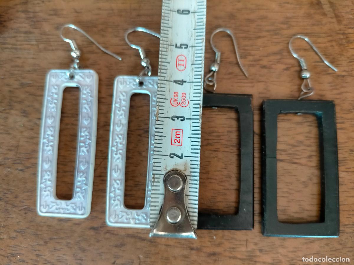 Joyeria: Pendientes de bisuter&iacute;a vintage forma rectangular blanco negro - Foto 3