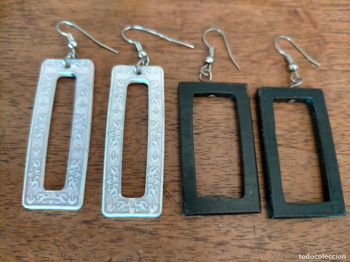 Joyeria: Pendientes de bisuter&iacute;a vintage forma rectangular blanco negro - Foto 4