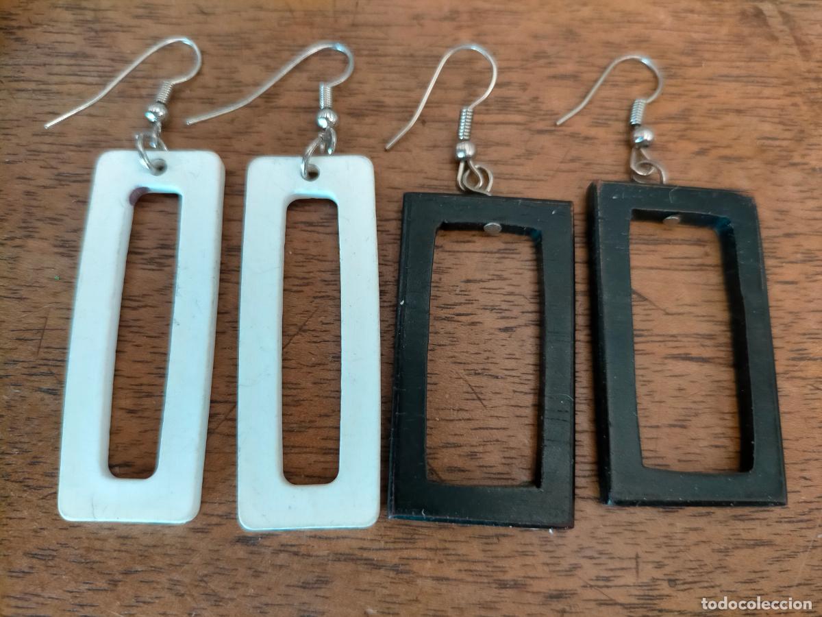 Joyeria: Pendientes de bisuter&iacute;a vintage forma rectangular blanco negro - Foto 5