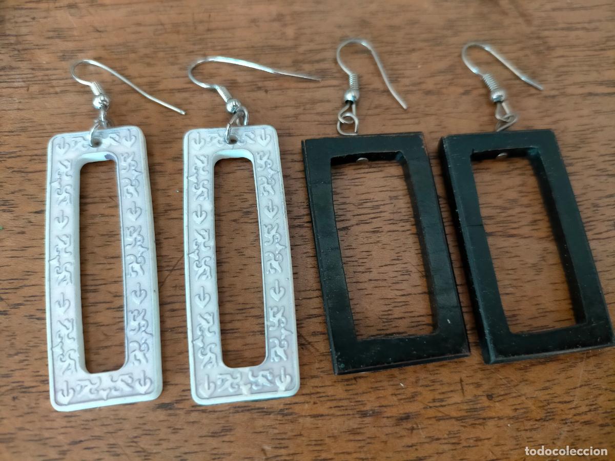 Joyeria: Pendientes de bisuter&iacute;a vintage forma rectangular blanco negro - Foto 1