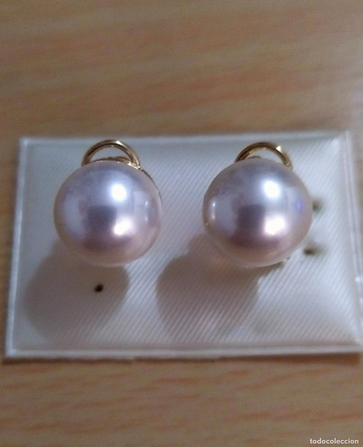Joyeria: Pendientes dorados con perla, cierre de omega. - Foto 1