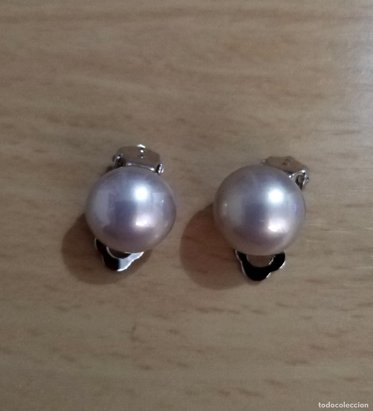 Joyeria: Pendientes de perla, plateados, cierre de clip. - Foto 1