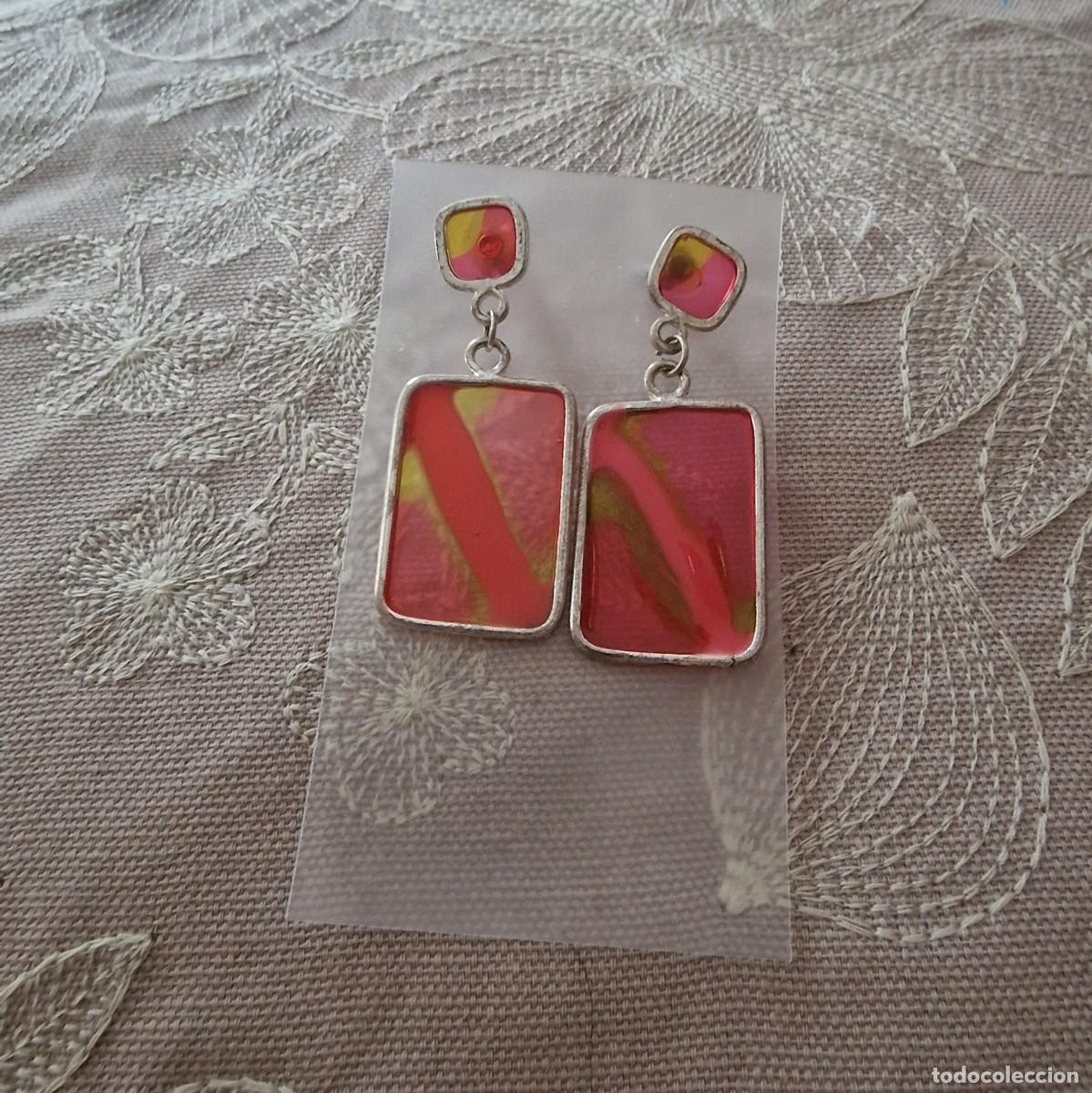 Joyeria: Pendiente artesanal rectangular, varios tonos rosa - Foto 1