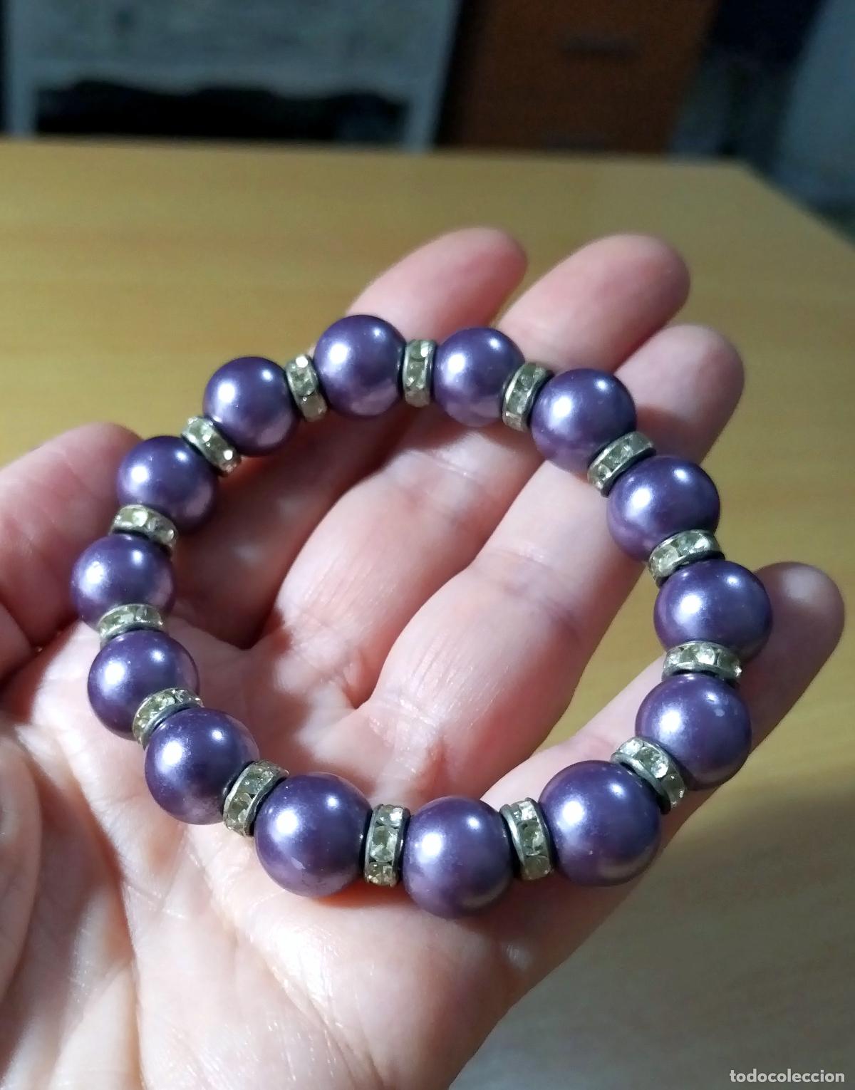 Joyeria: Pulsera, perlas lilas, cuentas de cristal. - Foto 3