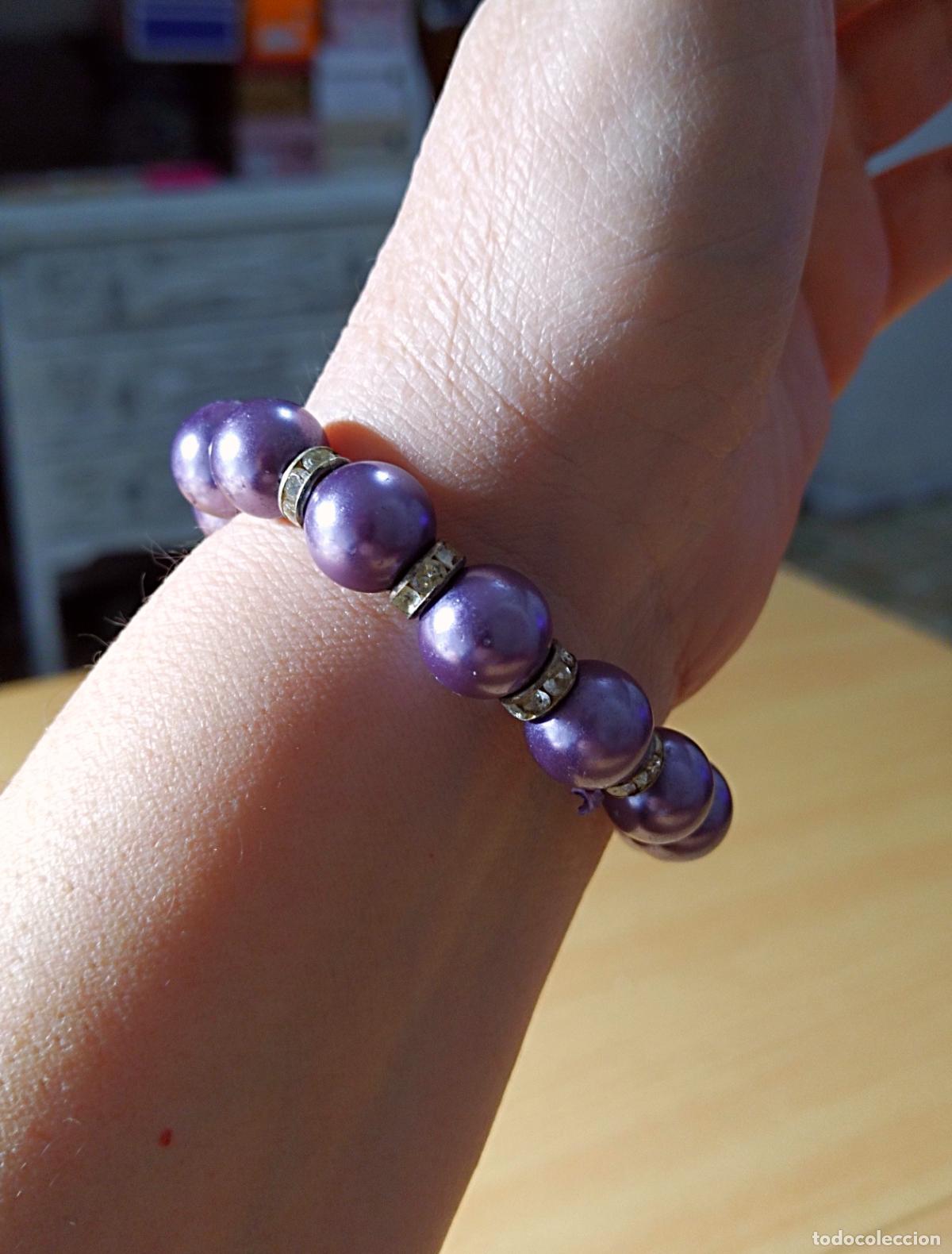 Joyeria: Pulsera, perlas lilas, cuentas de cristal. - Foto 1