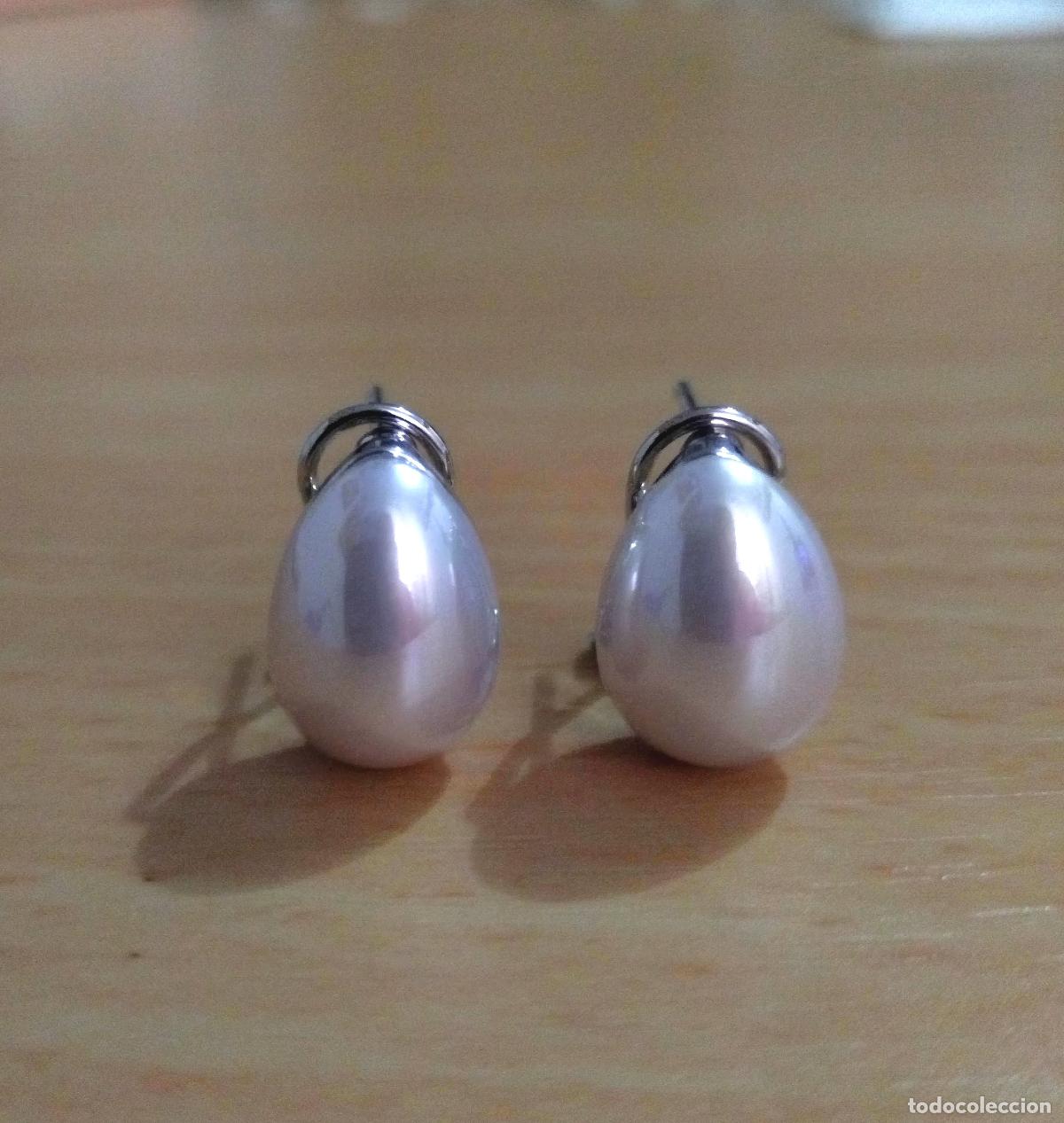 Joyeria: Pendientes plateados con perla ovalada. - Foto 3