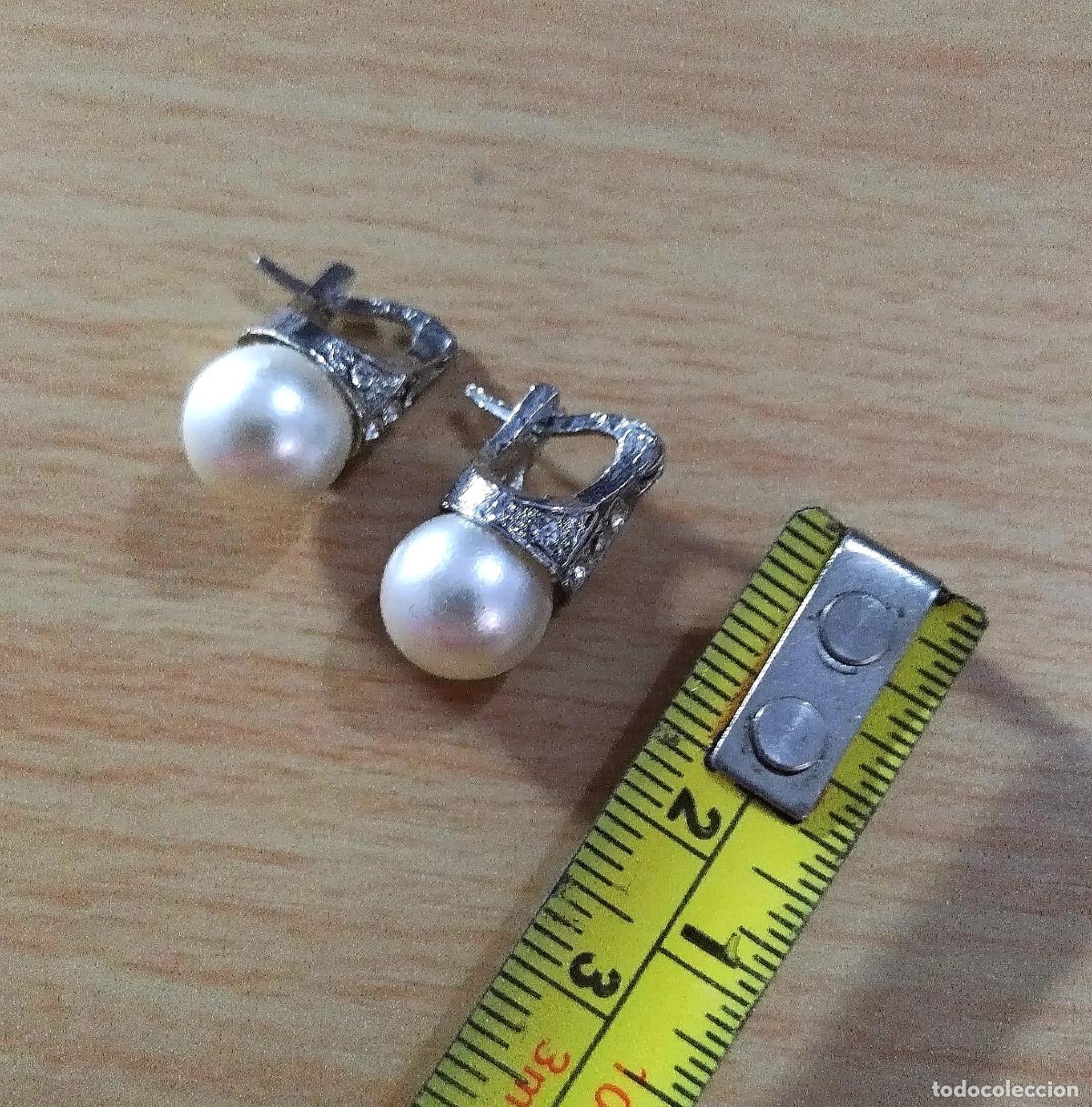 Joyeria: Pendientes plateados con perla, bisuter&iacute;a. - Foto 2