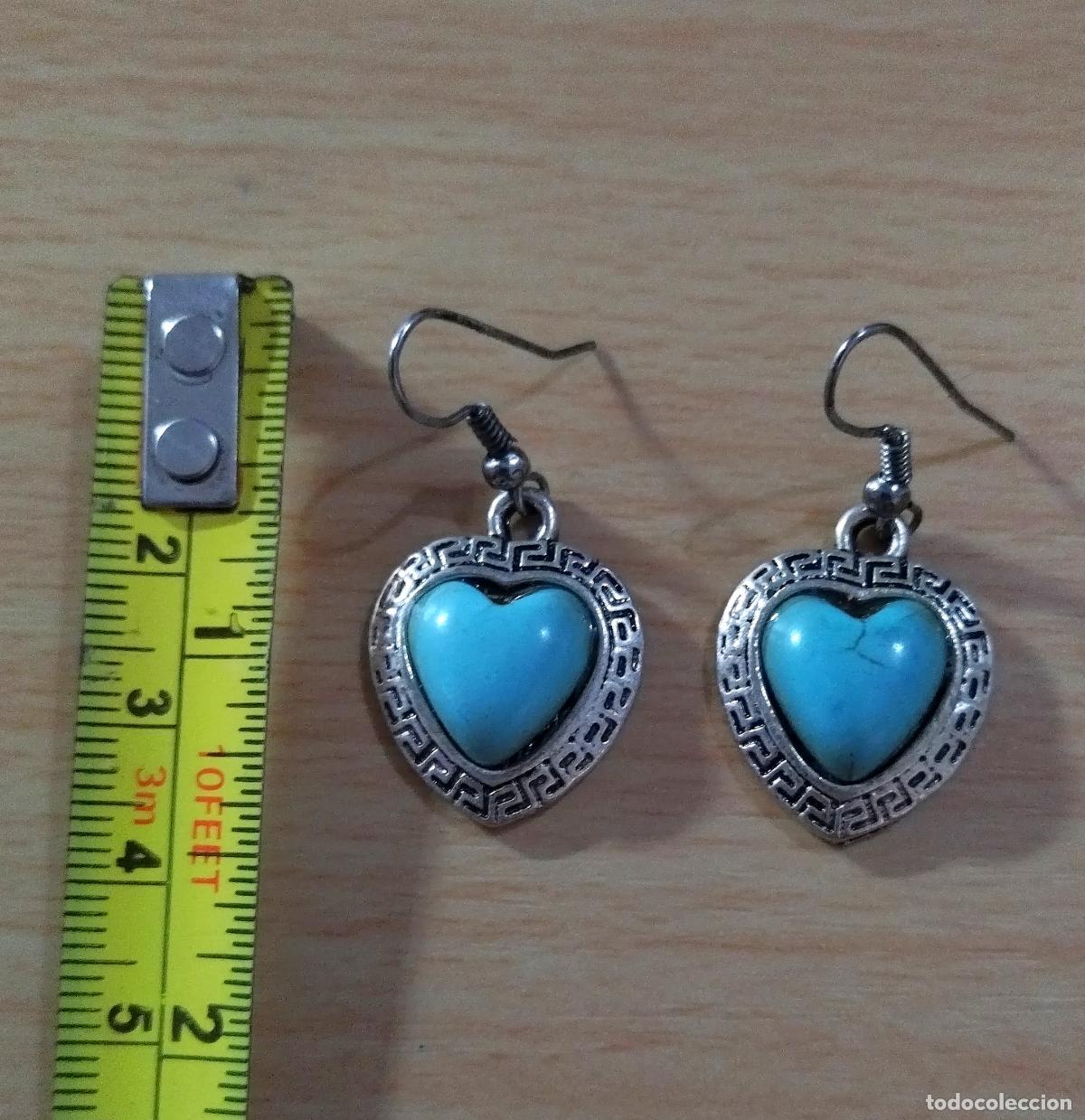 Joyeria: Pendientes plateados con piedra azul, forma coraz&oacute;n. - Foto 2