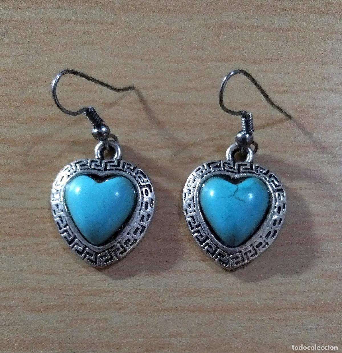 Joyeria: Pendientes plateados con piedra azul, forma coraz&oacute;n. - Foto 4