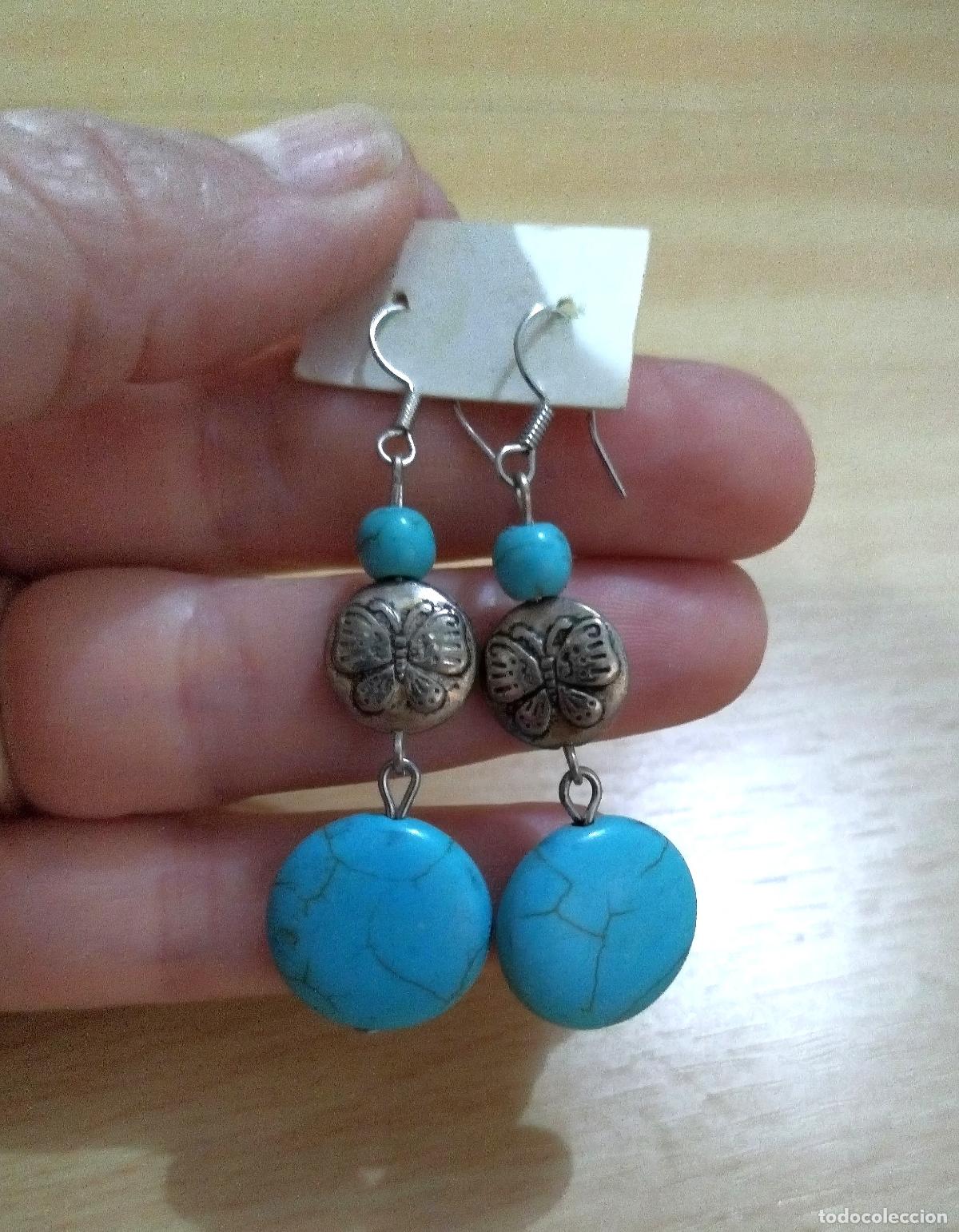 Joyeria: Pendientes plateados con piedras azules. - Foto 2