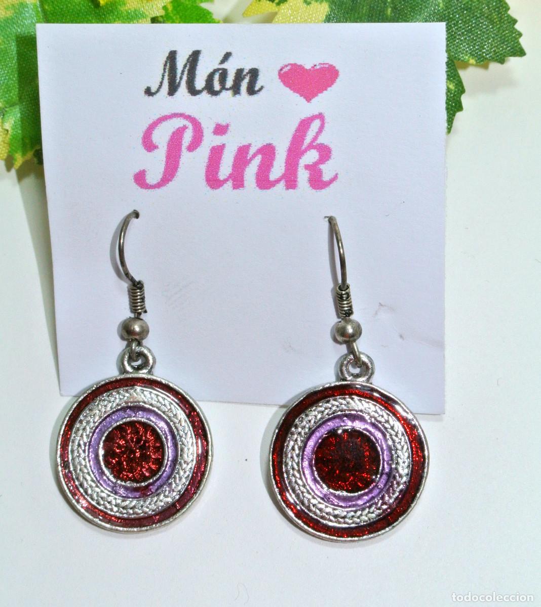 Joyeria: Pendientes color burdeos y plata, A&ntilde;o 2000, Nuevos - Foto 1