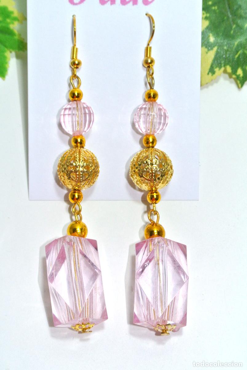 Joyeria: Pendientes largos color oro y rosa, A&ntilde;o 2000, Nuevos - Foto 1