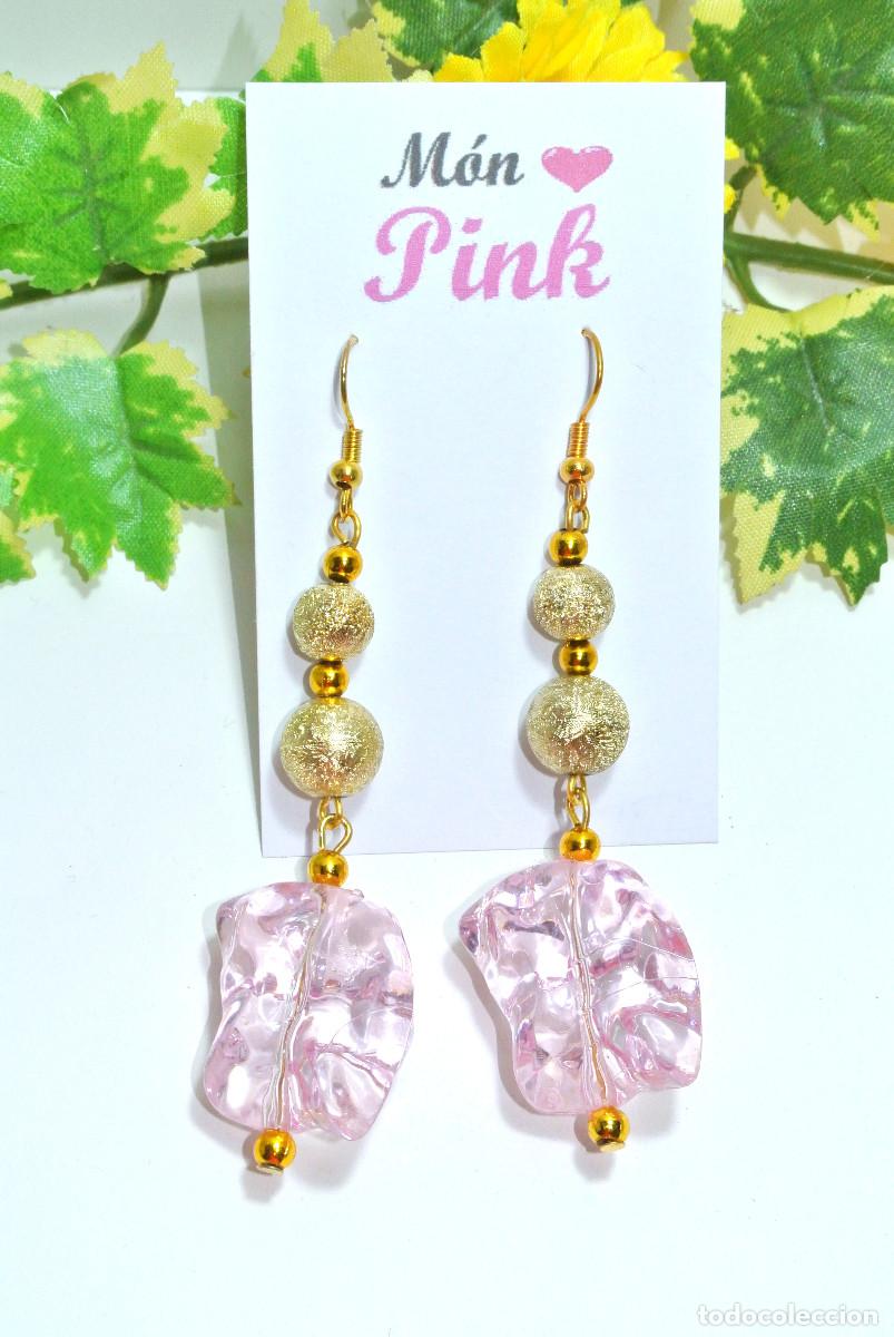 Joyeria: Pendientes largos color oro y rosa, A&ntilde;o 2000, Nuevos - Foto 1