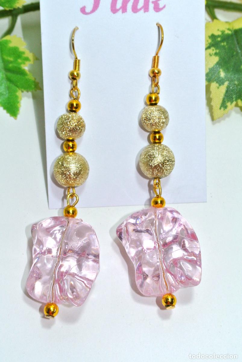 Joyeria: Pendientes largos color oro y rosa, A&ntilde;o 2000, Nuevos - Foto 2