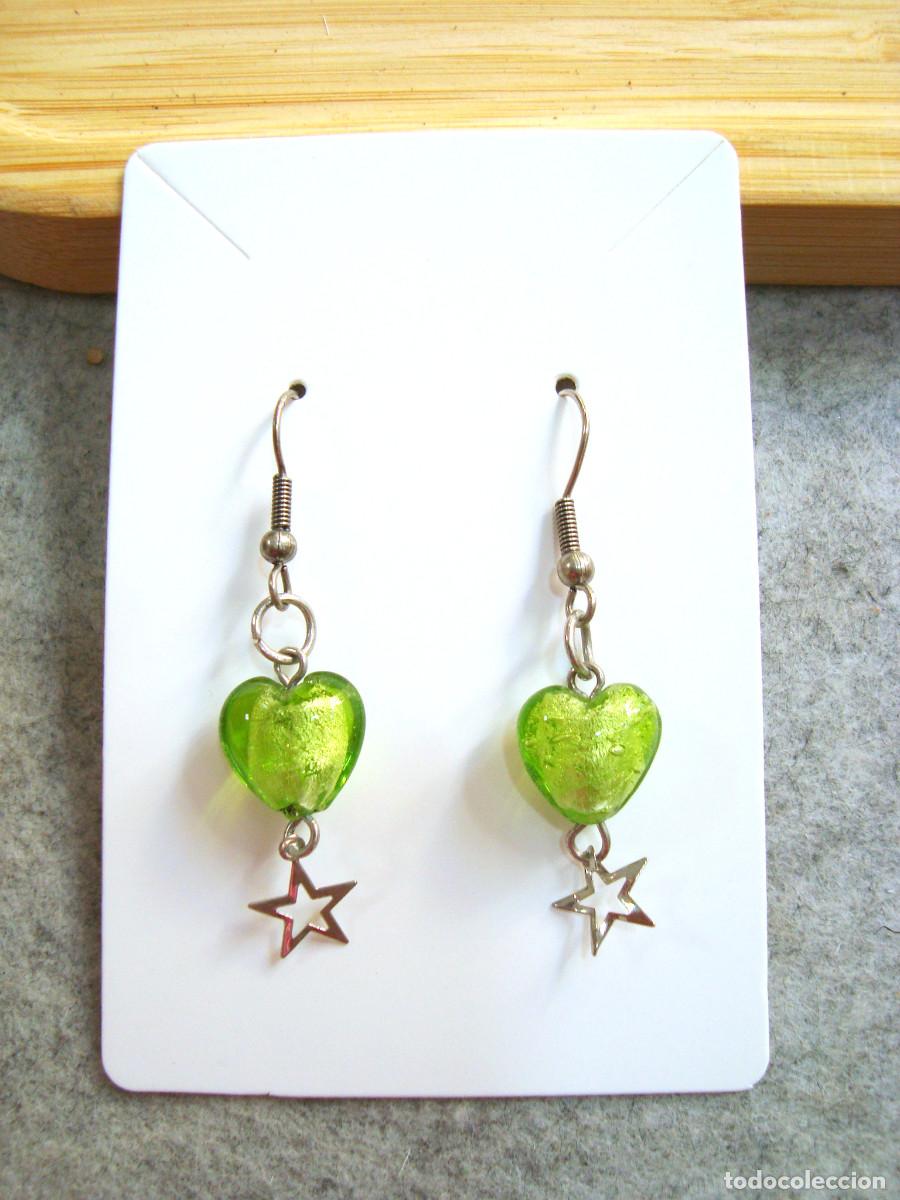 Joyeria: Pendientes con coraz&oacute;n de cristal con estrella, A&ntilde;o 2000, Nuevos - Foto 1