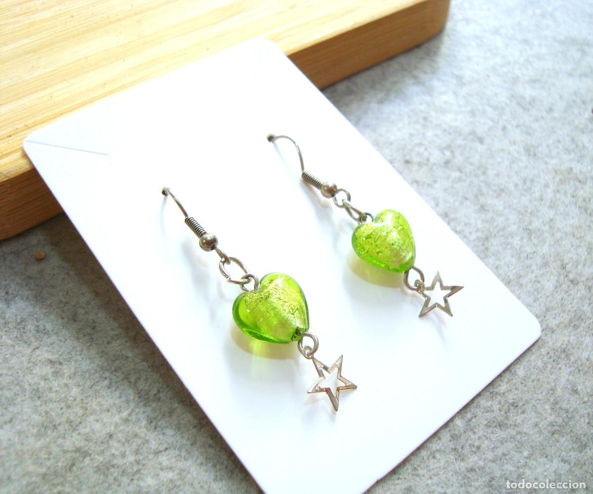 Joyeria: Pendientes con coraz&oacute;n de cristal con estrella, A&ntilde;o 2000, Nuevos - Foto 2