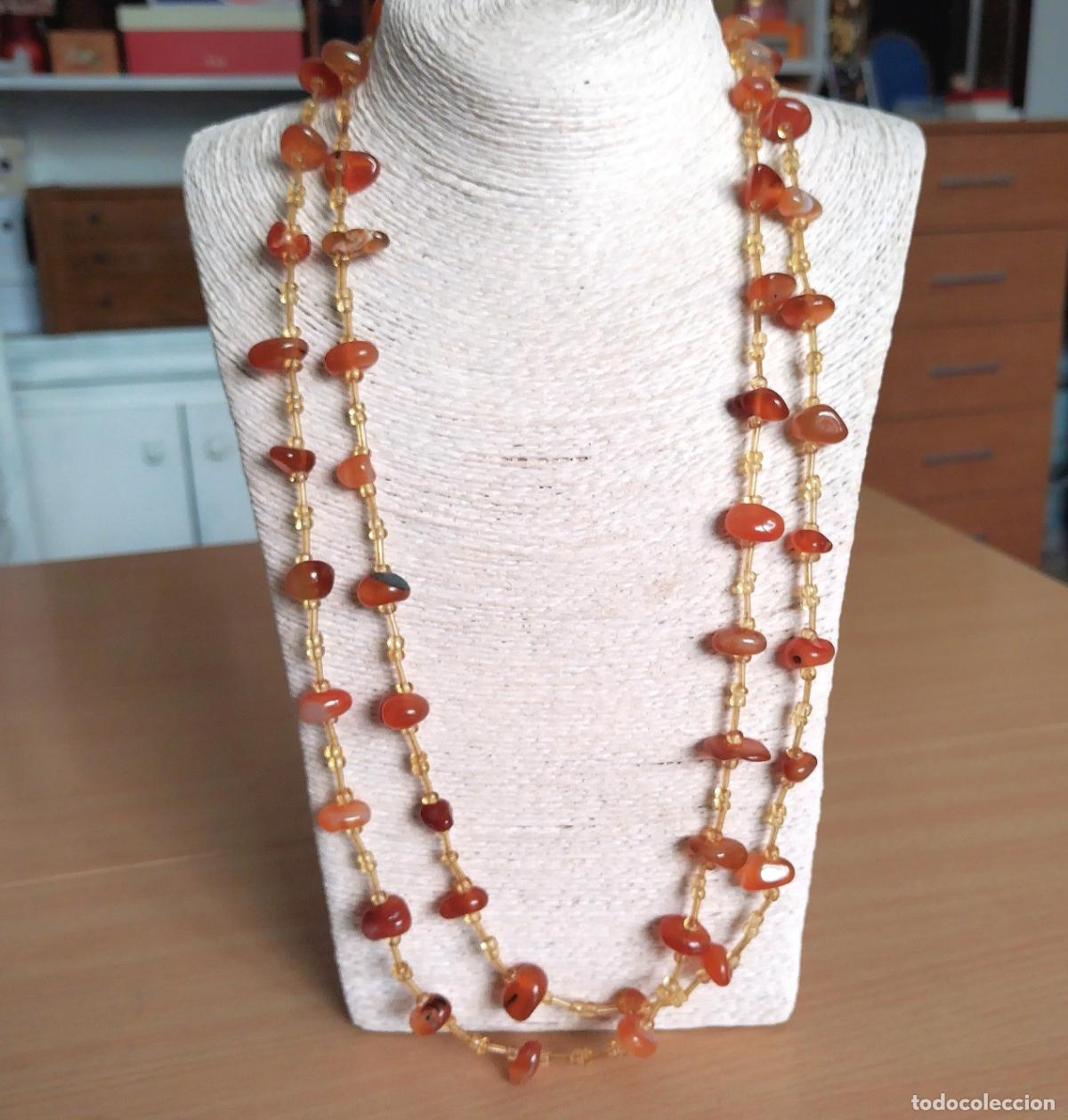 Joyeria: Collar largo, con &aacute;gatas marrones naturales. - Foto 1