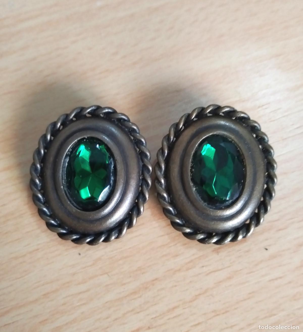 Joyeria: Pendientes con cristal verde, cierre de clip. - Foto 3