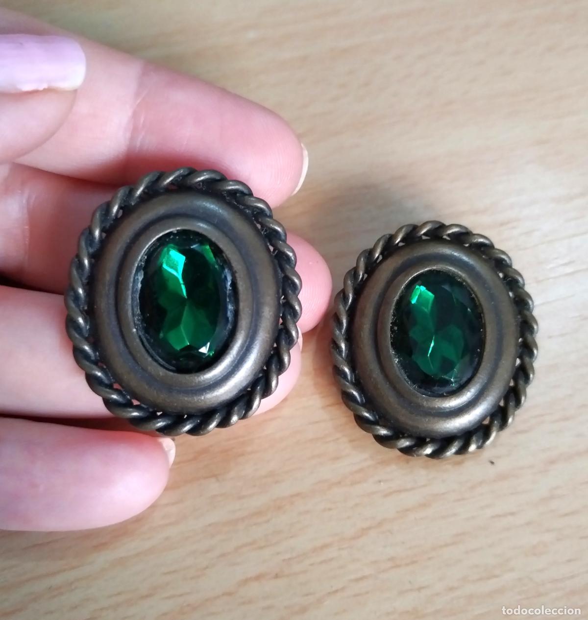 Joyeria: Pendientes con cristal verde, cierre de clip. - Foto 1