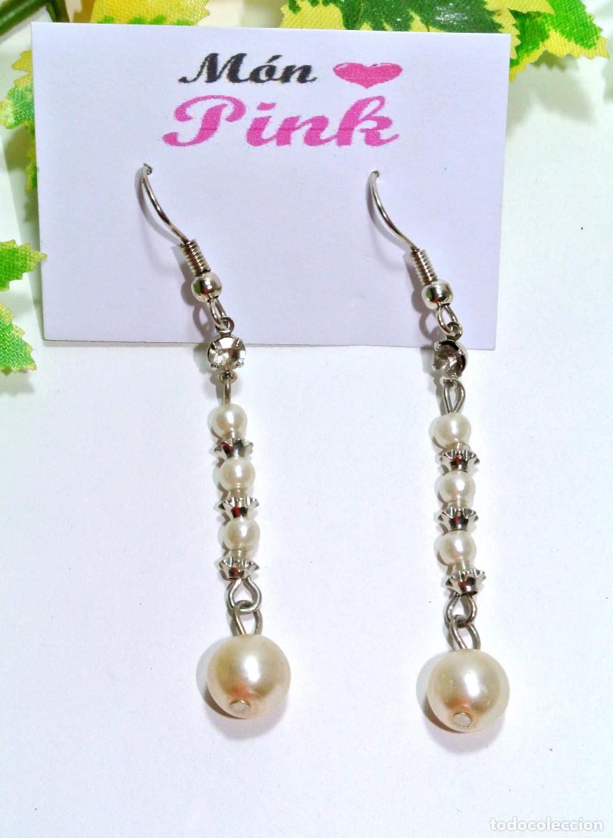 Joyeria: Pendientes largos color plata y perla, A&ntilde;o 2000, Nuevos - Foto 1