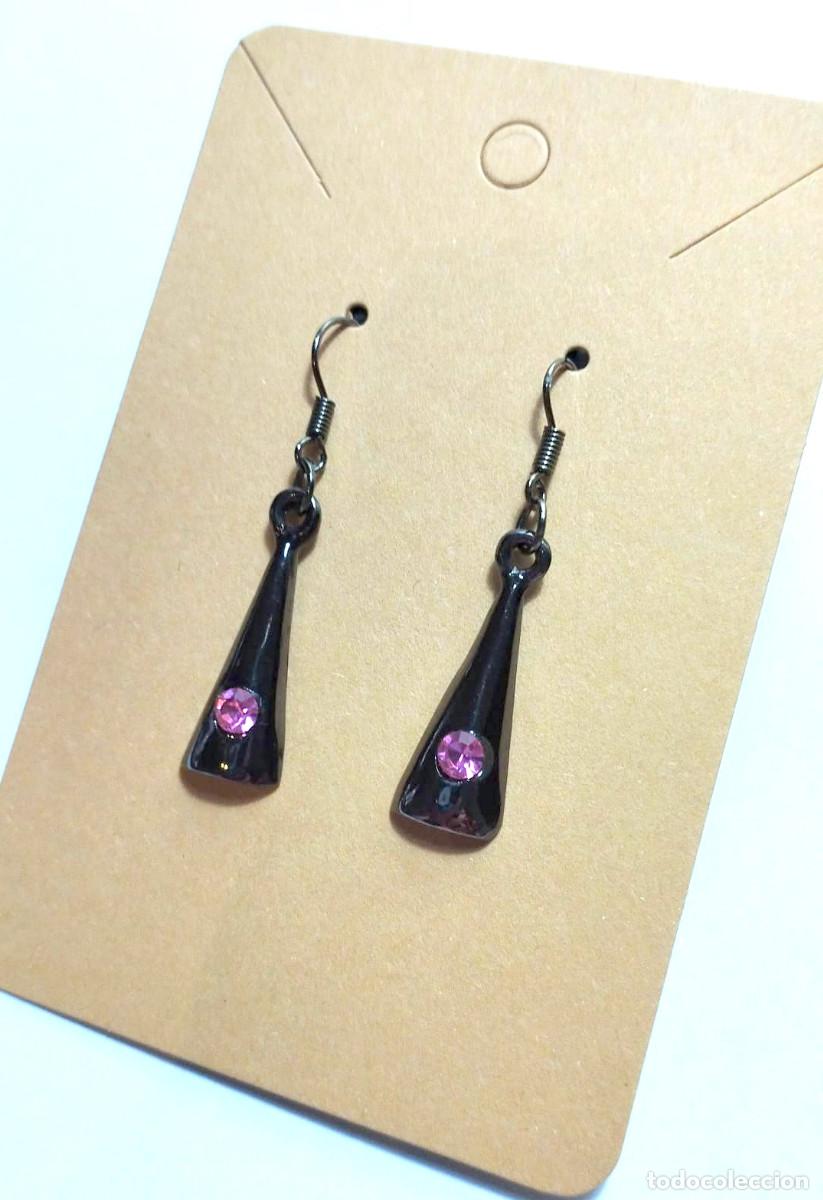 Schmuck: Pendientes vintage color plata con strass rosa, A&ntilde;os 90's, Nuevos