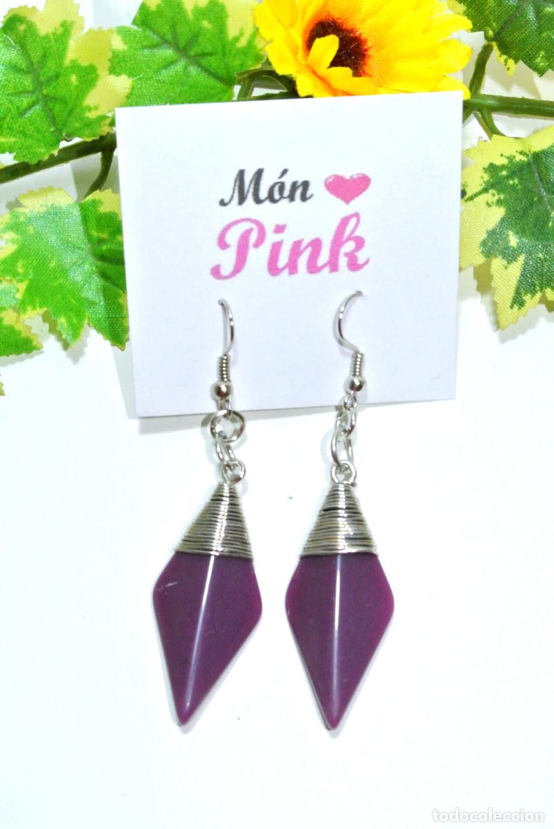 Joyeria: Pendientes largos color morado, A&ntilde;o 2000, Nuevos - Foto 2