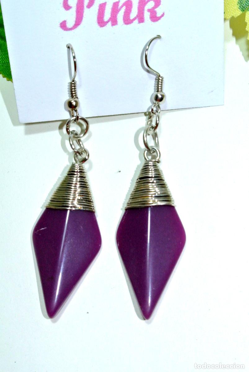 Schmuck: Pendientes vintage largos color morado, A&ntilde;o 2000, Nuevos