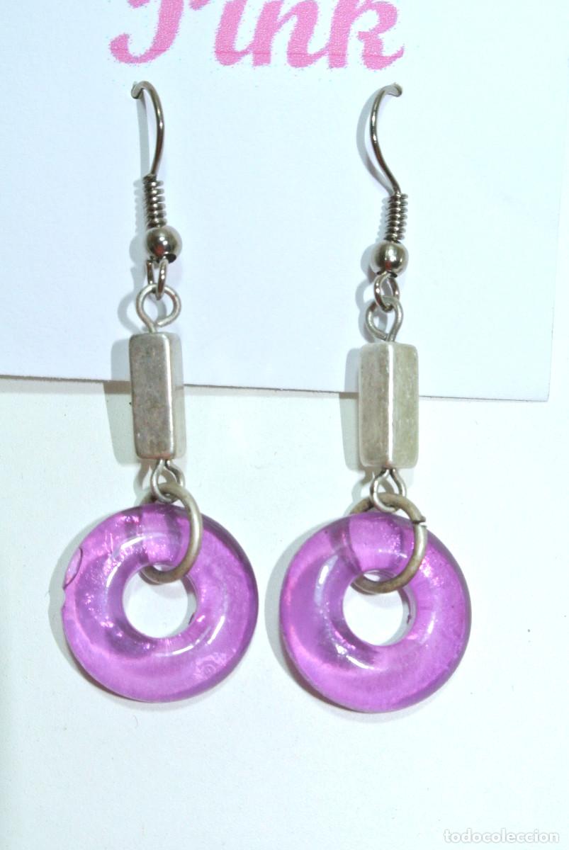 Schmuck: Pendientes vintage largos color morado y plata, A&ntilde;os 90's, Nuevos