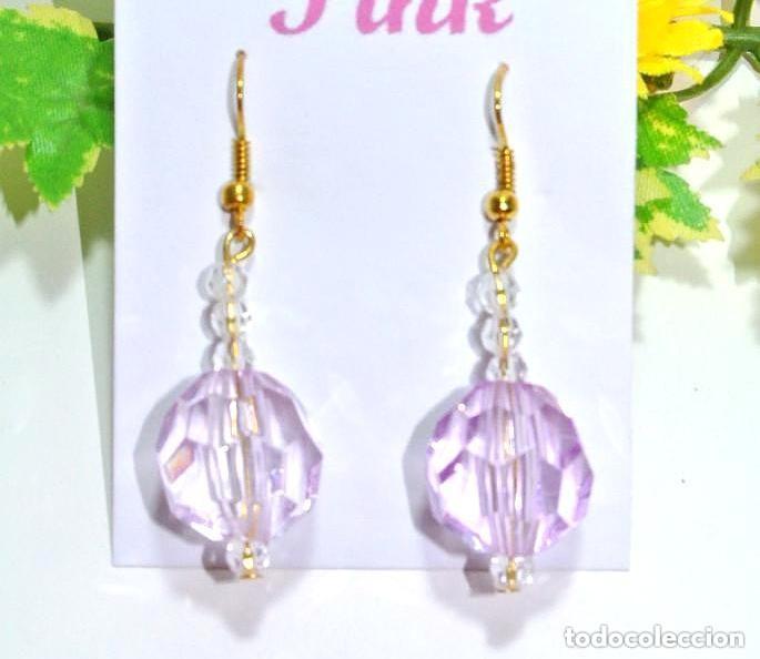 Jewelry: Pendientes vintage largos color cristalino y morado, A&ntilde;o 2000, Nuevos