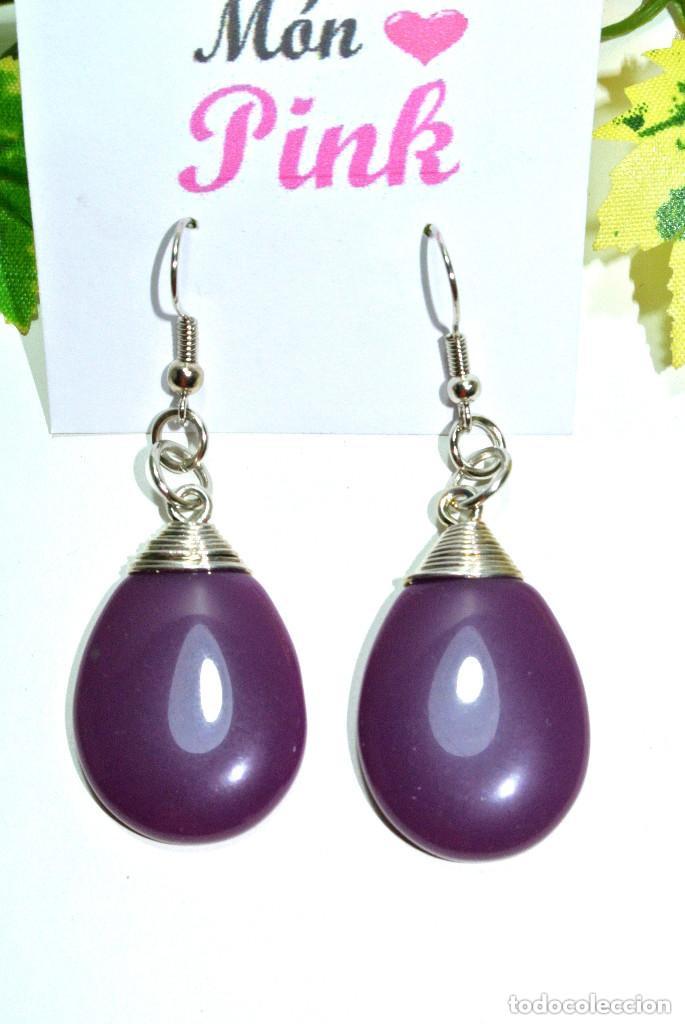 Jewelry: Pendientes vintage largos color morado y plata, A&ntilde;o 2000, Nuevos
