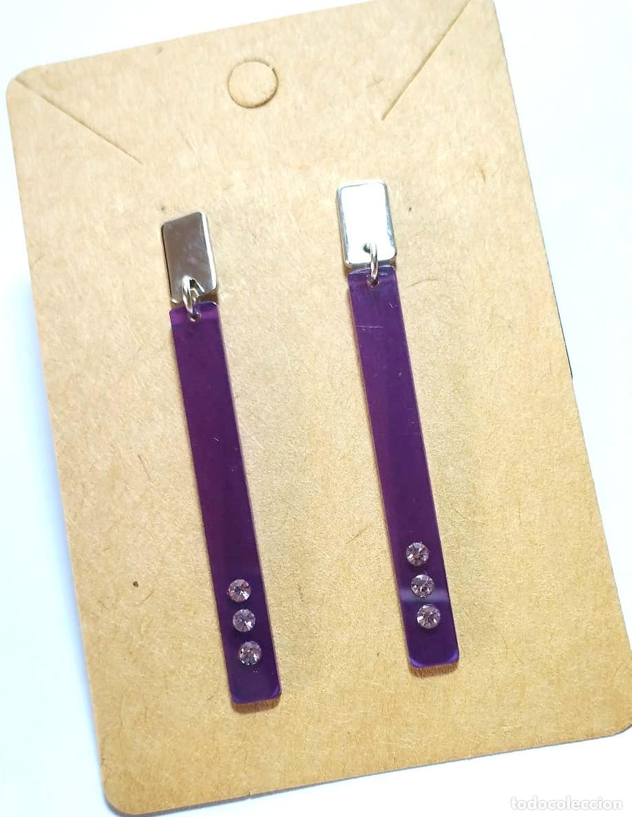 Joyeria: Pendientes vintage largos color morado y plata, A&ntilde;os 90's, Nuevos