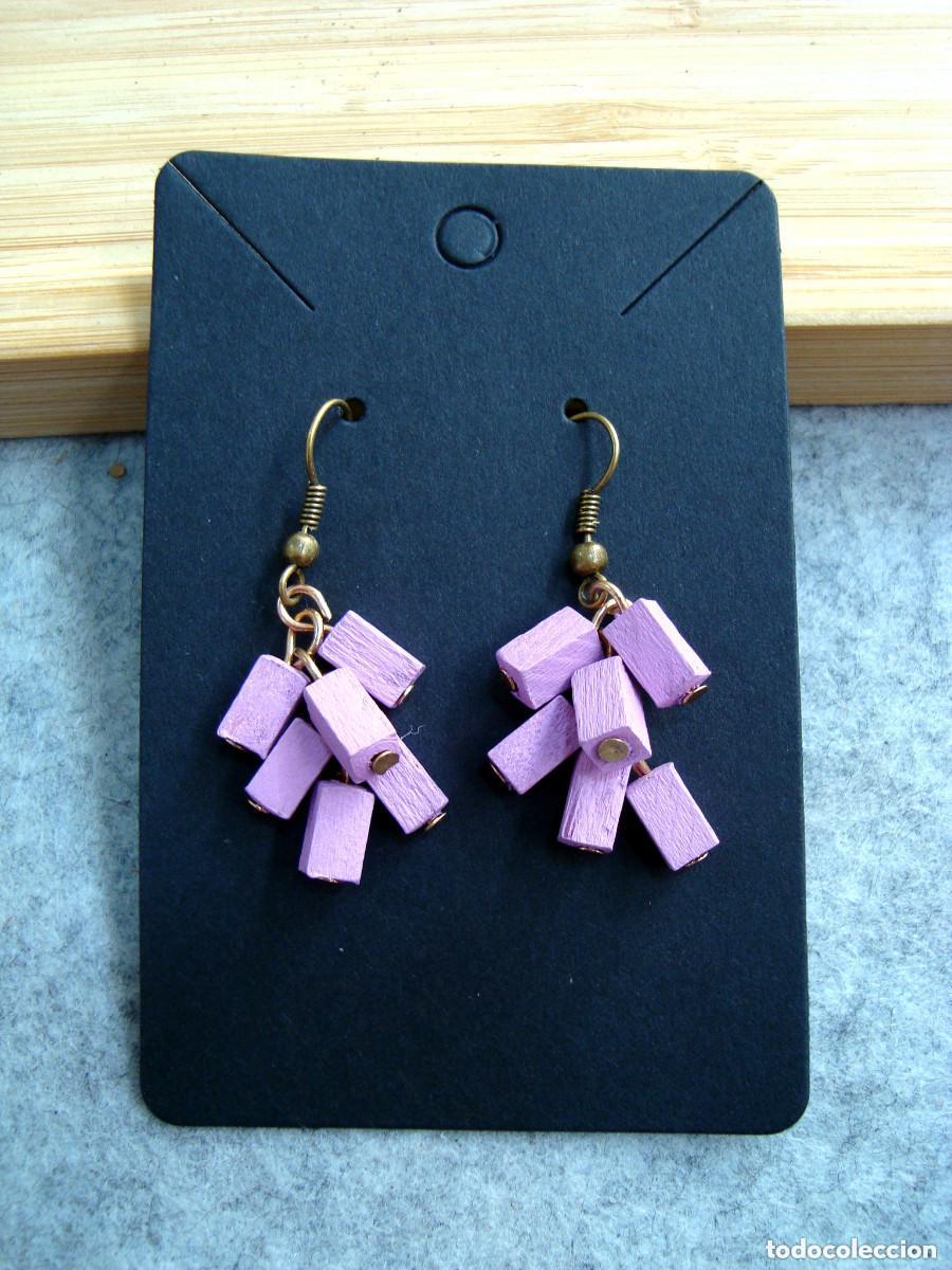 Joyeria: Pendientes de madera color morado, A&ntilde;o 2000, Nuevos - Foto 1