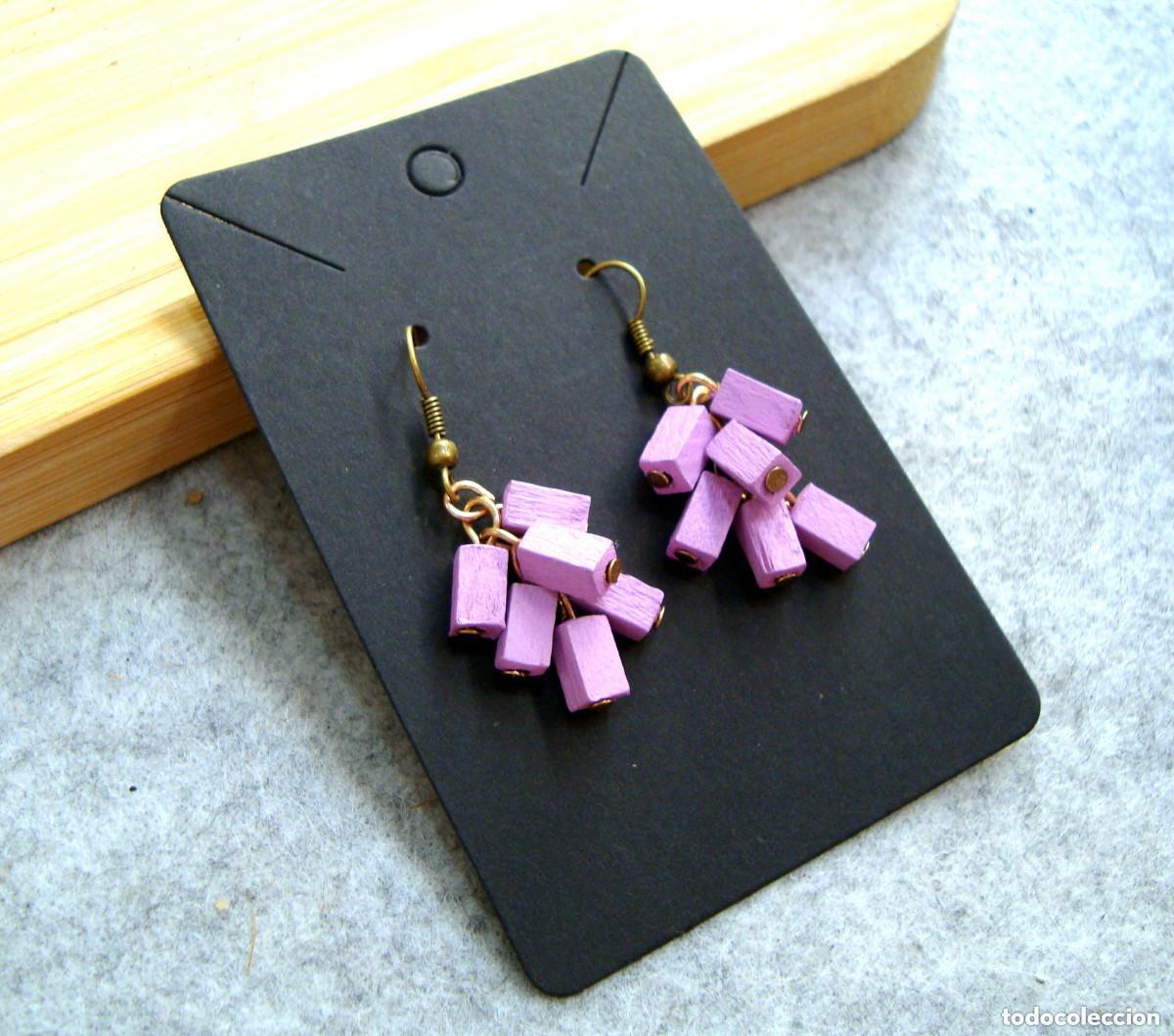Joyeria: Pendientes de madera color morado, A&ntilde;o 2000, Nuevos - Foto 2