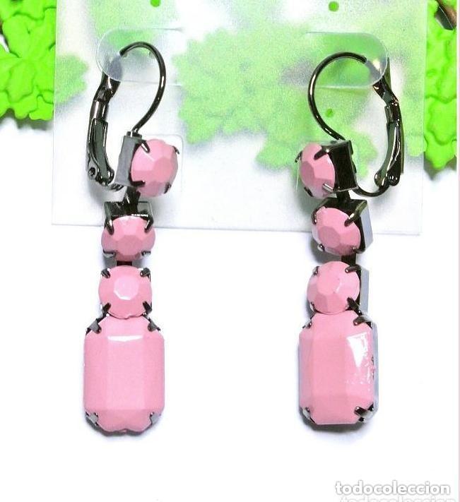 Joyeria: Pendientes vintage largos strass color rosa, A&ntilde;os 90's, Nuevos