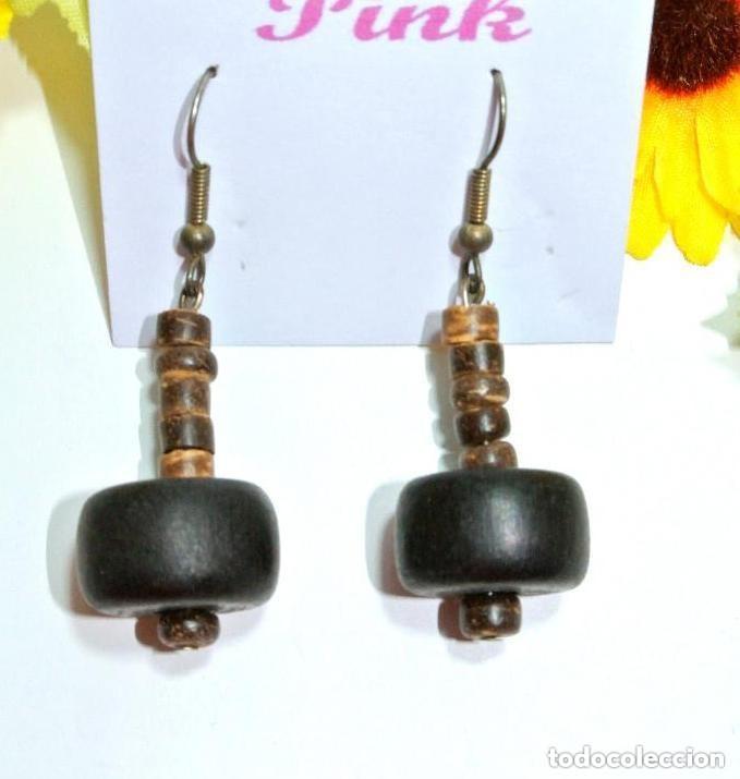 Joyeria: Pendientes vintage de madera color marr&oacute;n y negro, A&ntilde;o 2000, Nuevos