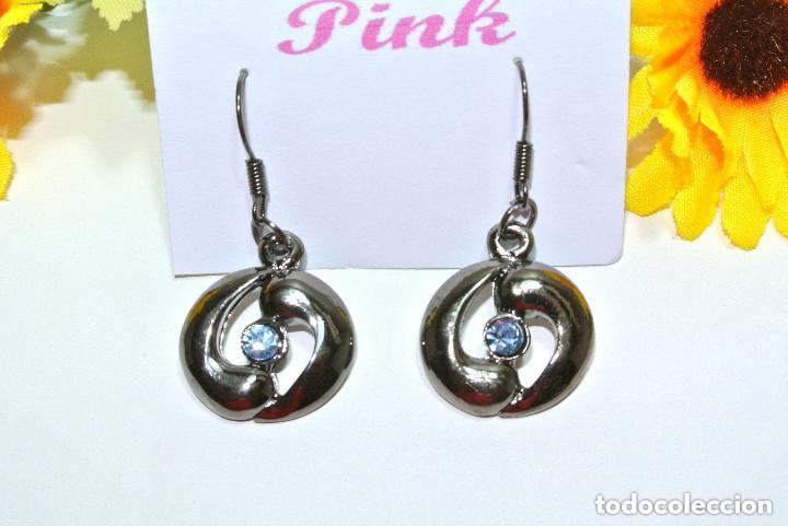 Schmuck: Pendientes vintage color plata con strass azul, A&ntilde;os 90's, Nuevos