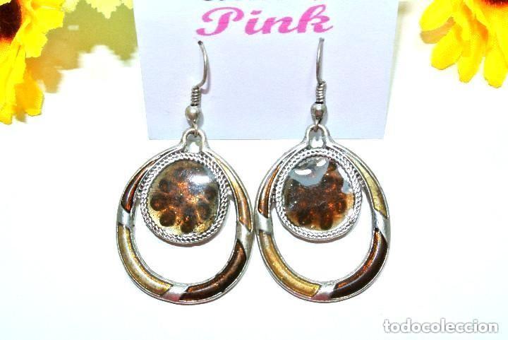 Joyeria: Pendientes color marr&oacute;n y plata, A&ntilde;o 2000, Nuevos - Foto 1