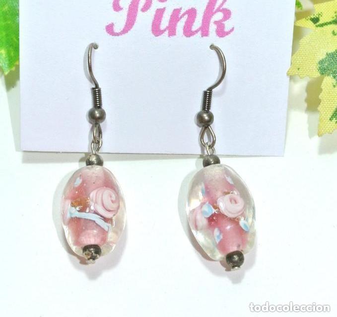 Joyeria: Pendientes de cristal con rosa interior, A&ntilde;o 2000, Nuevos - Foto 1