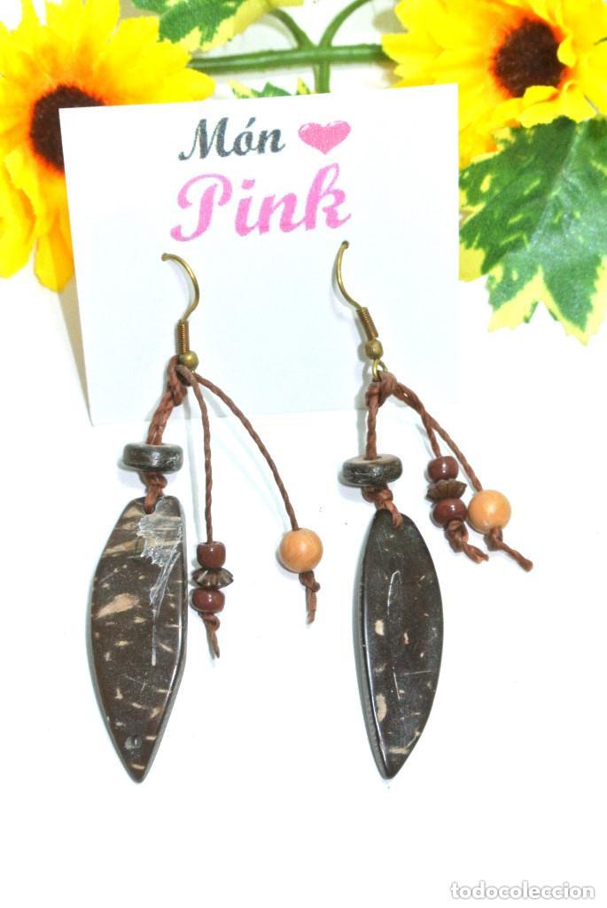 Joyeria: Pendientes bohemios de madera de coco, A&ntilde;o 2000, Nuevos - Foto 2