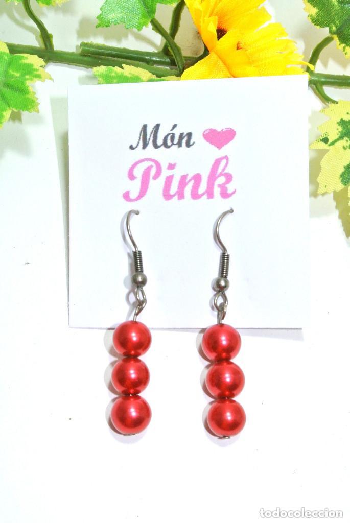 Joyeria: Pendientes perlas color rojo, A&ntilde;o 2000, Nuevos - Foto 1