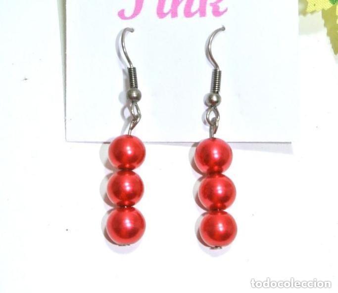 Joyeria: Pendientes perlas color rojo, A&ntilde;o 2000, Nuevos - Foto 2