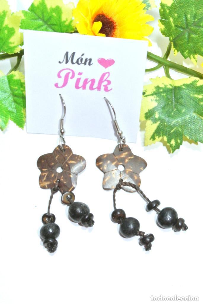 Joyeria: Pendientes bohemios largos de madera de coco, A&ntilde;o 2000, Nuevos - Foto 1