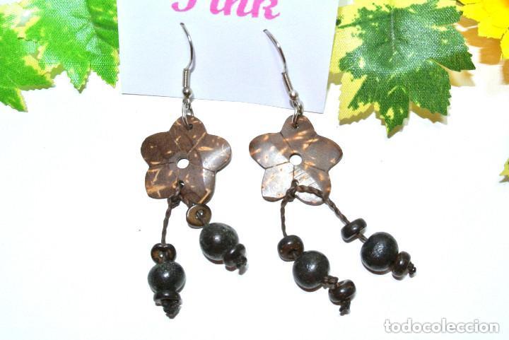 Joyeria: Pendientes bohemios largos de madera de coco, A&ntilde;o 2000, Nuevos - Foto 2